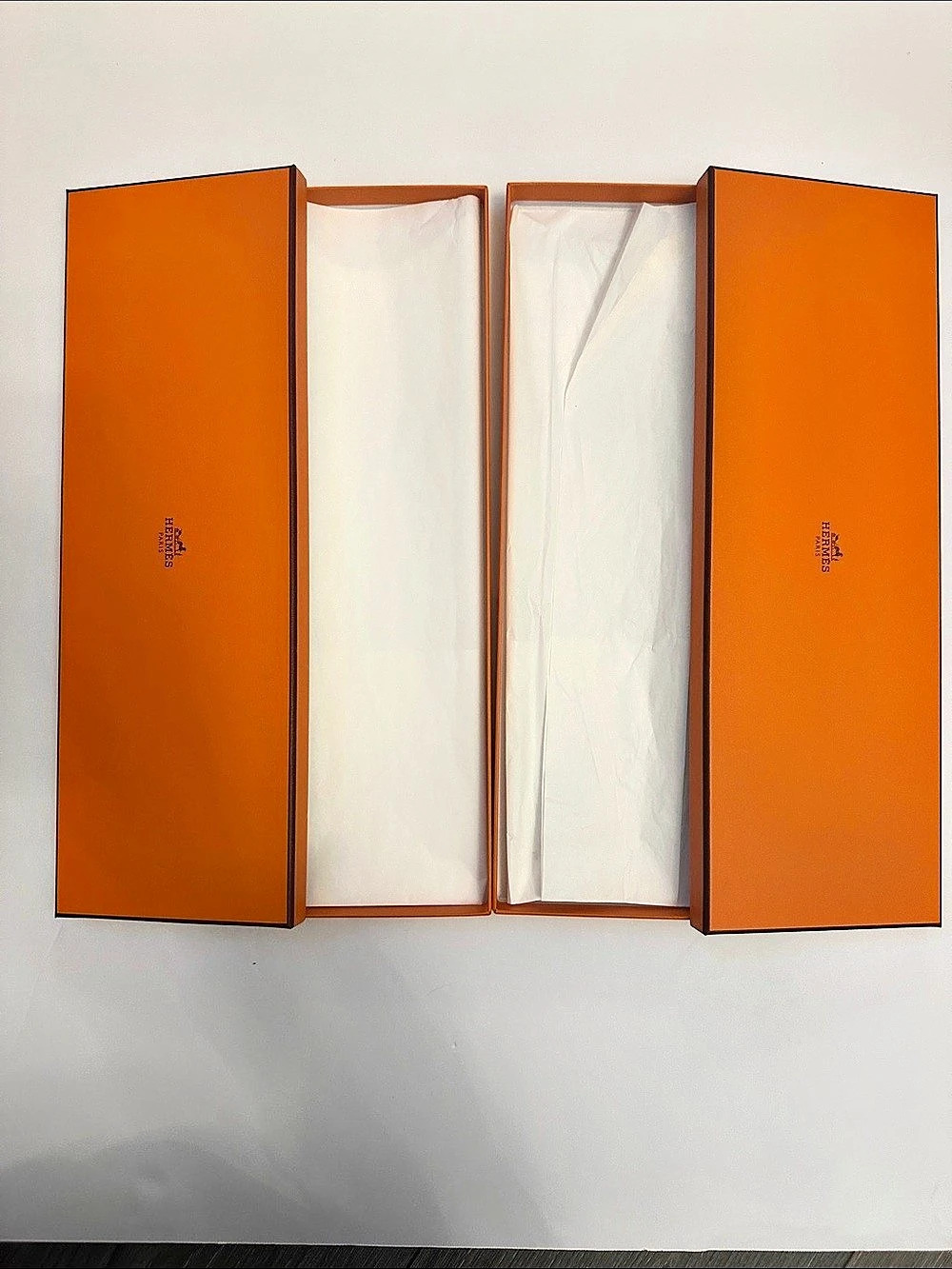 Hermès Long Rectangular Tie Gift Box Orange & White